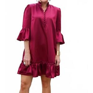 NEW DOUBLE A chelsea ruffle hem dress in beet red